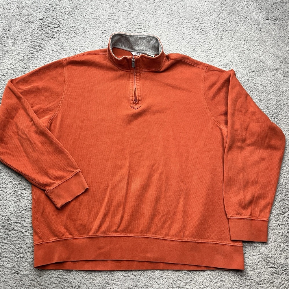 Izod 1/4 Zip Sweater Mens XL Orange Pullover Long Sleeve Mock Neck Cotton